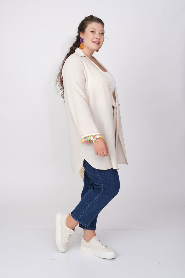 LINEN TEXTURED PAREO WITH BEADED CUFFS
