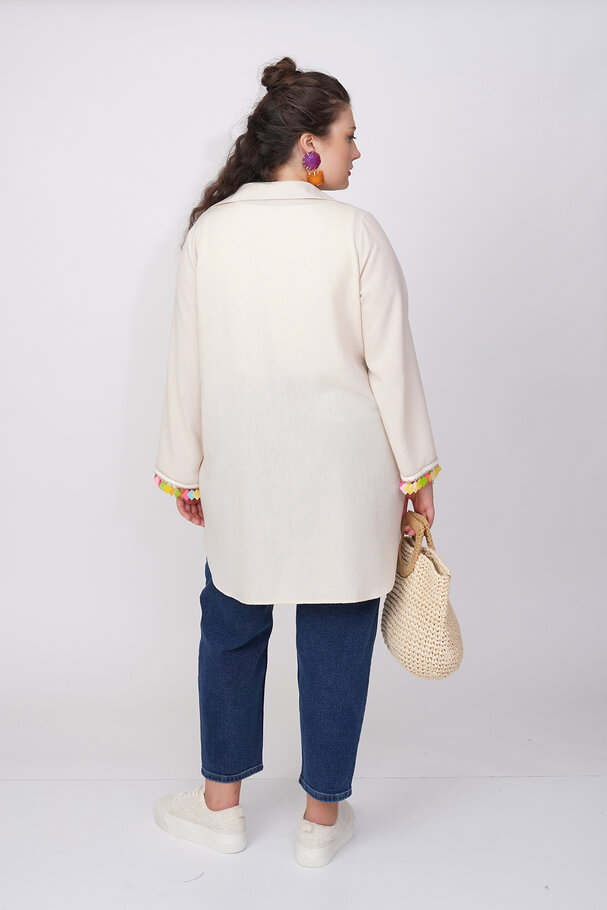 LINEN TEXTURED PAREO WITH BEADED CUFFS