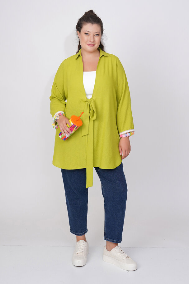 LINEN TEXTURED PAREO WITH BEADED CUFFS