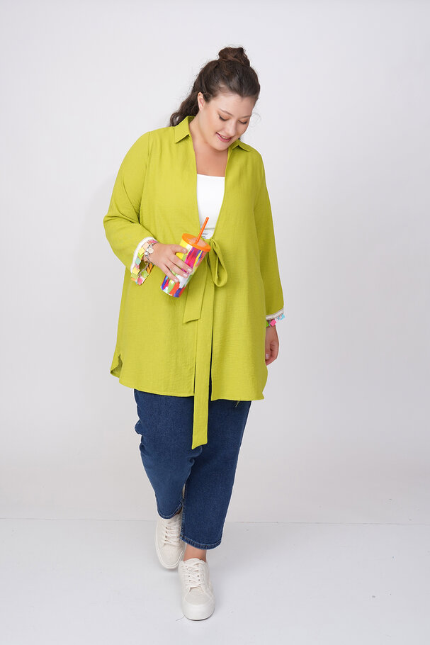 LINEN TEXTURED PAREO WITH BEADED CUFFS