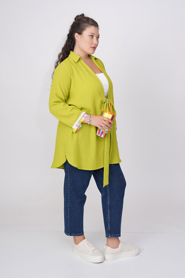 LINEN TEXTURED PAREO WITH BEADED CUFFS