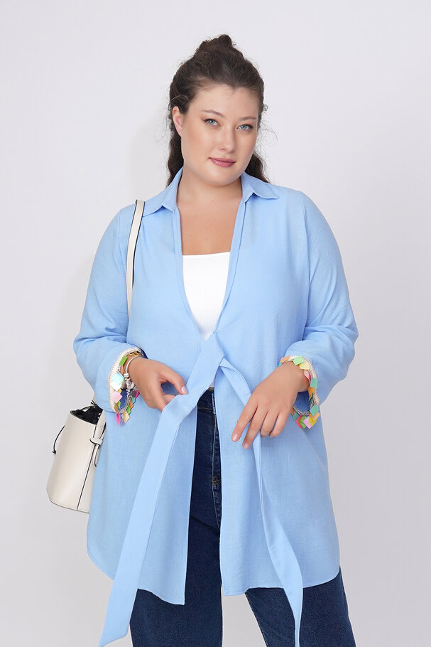 LINEN TEXTURED PAREO WITH BEADED CUFFS