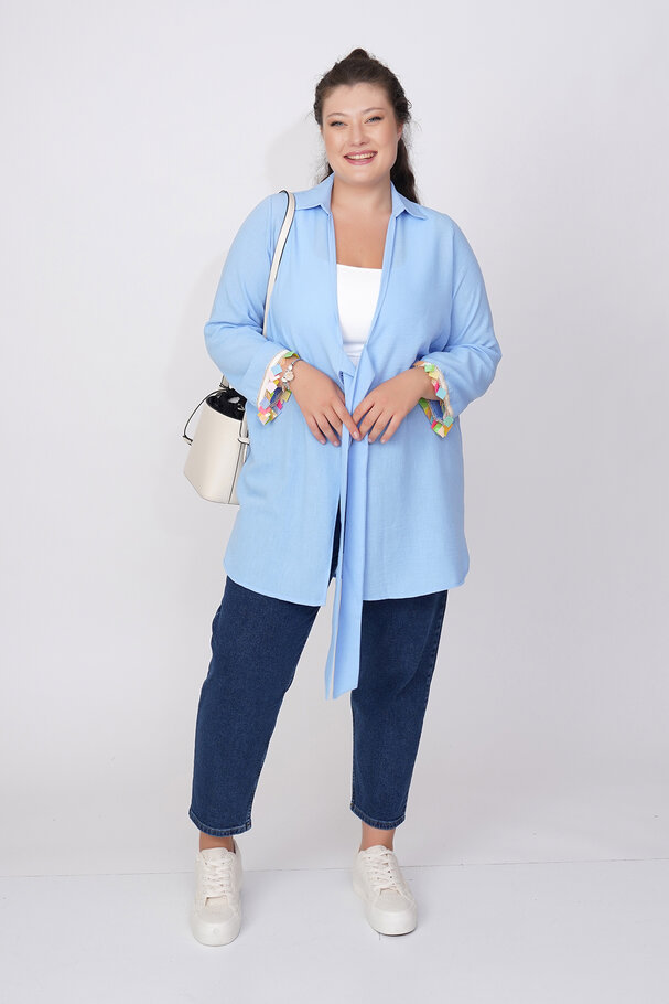 LINEN TEXTURED PAREO WITH BEADED CUFFS