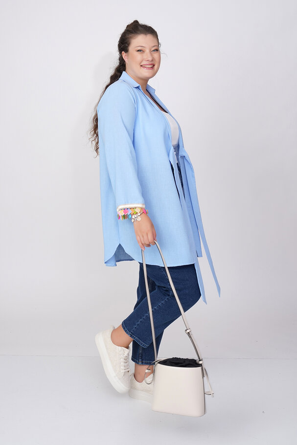 LINEN TEXTURED PAREO WITH BEADED CUFFS