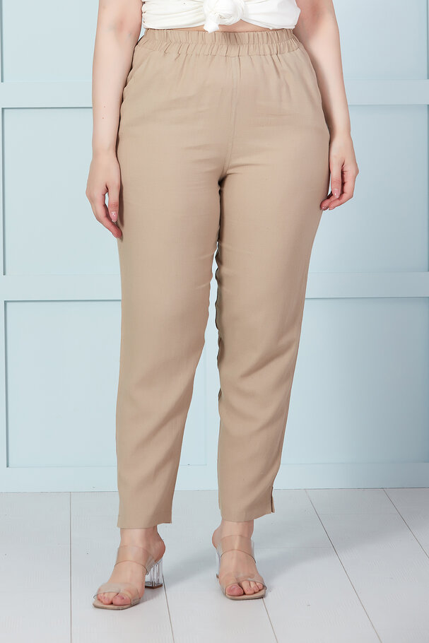 LINEN TROUSERS WITH ELASTIC WAIST-BAND