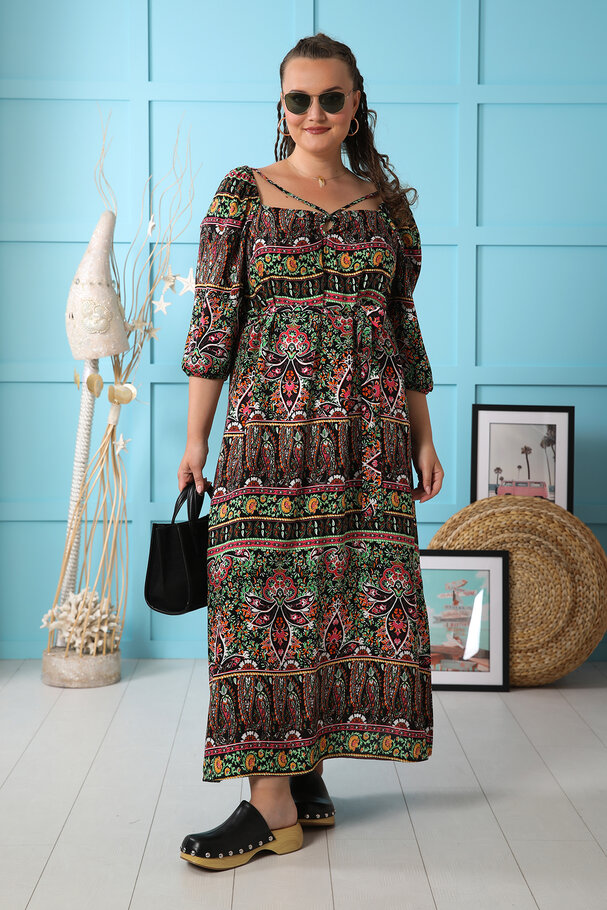 LONG VISCOSE PRINTED DRESS