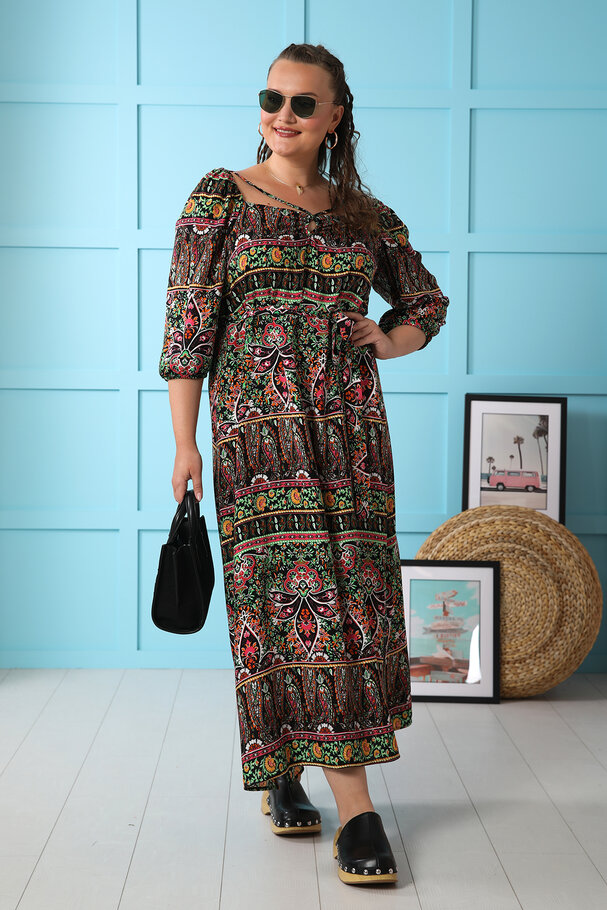 LONG VISCOSE PRINTED DRESS