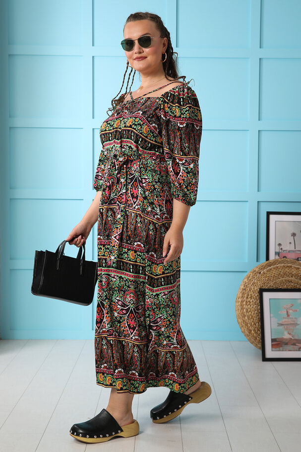 LONG VISCOSE PRINTED DRESS