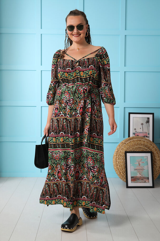 LONG VISCOSE PRINTED DRESS