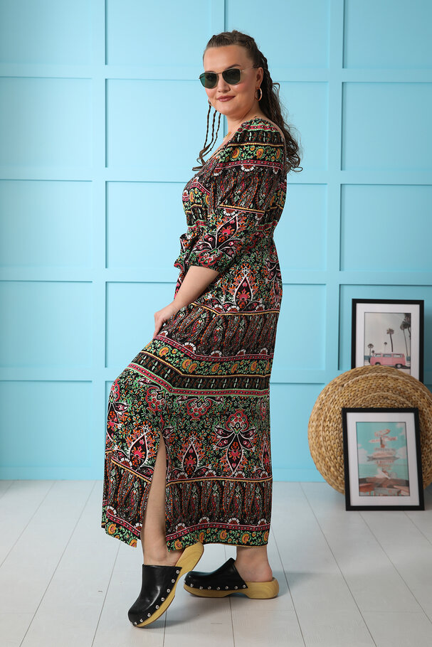 LONG VISCOSE PRINTED DRESS