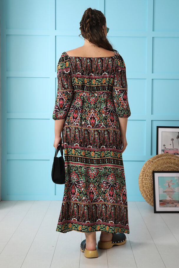 LONG VISCOSE PRINTED DRESS