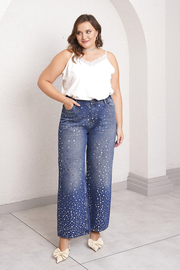 MIRROR-EMBROIDERED STRAIGHT-LEG JEANS