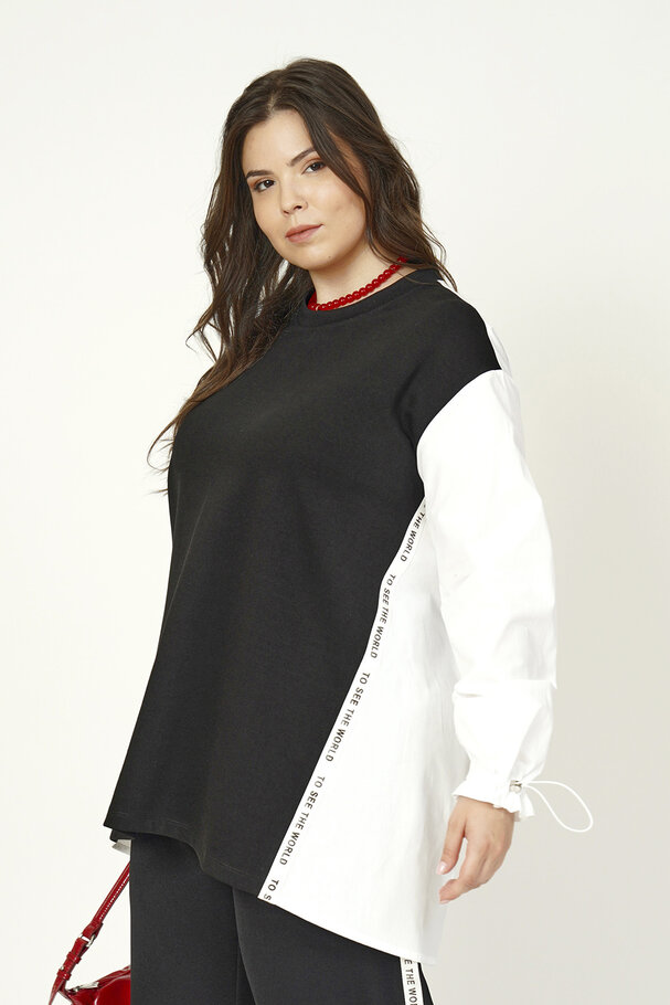 MIXED FABRIC BLOUSE WITH STRIPE DETAIL