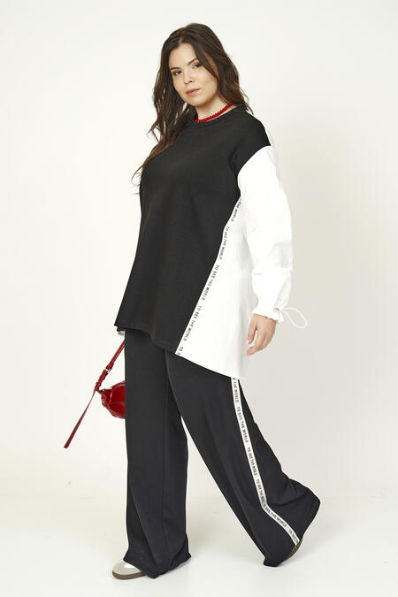 Büyük Moda - MIXED FABRIC BLOUSE WITH STRIPE DETAIL (1) Büyük Moda - MIXED FABRIC BLOUSE WITH STRIPE DETAIL (1)