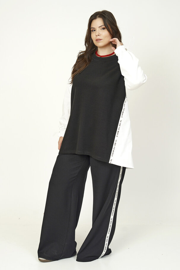 MIXED FABRIC BLOUSE WITH STRIPE DETAIL