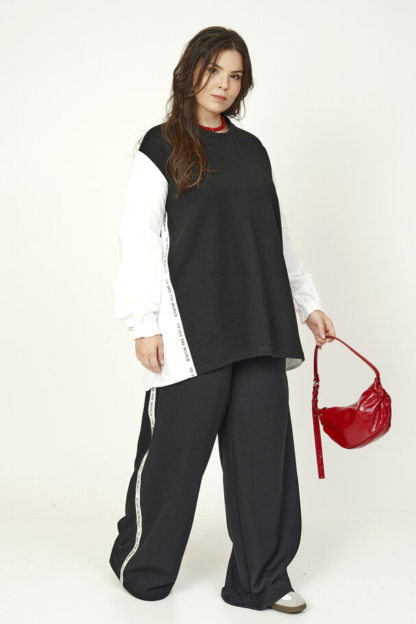 MIXED FABRIC BLOUSE WITH STRIPE DETAIL