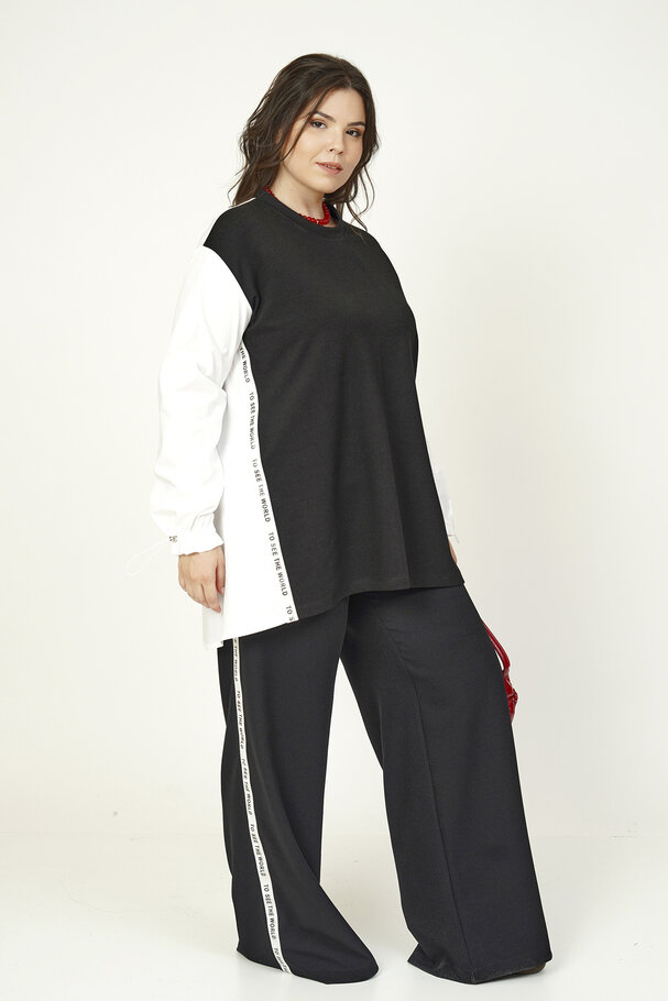 MIXED FABRIC BLOUSE WITH STRIPE DETAIL