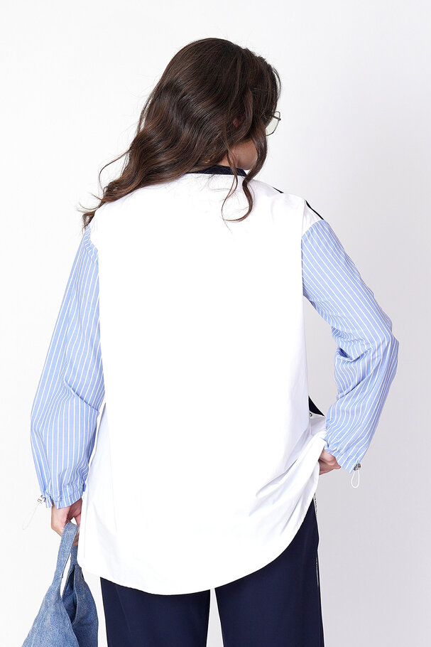 MIXED FABRIC BLOUSE WITH STRIPE DETAIL