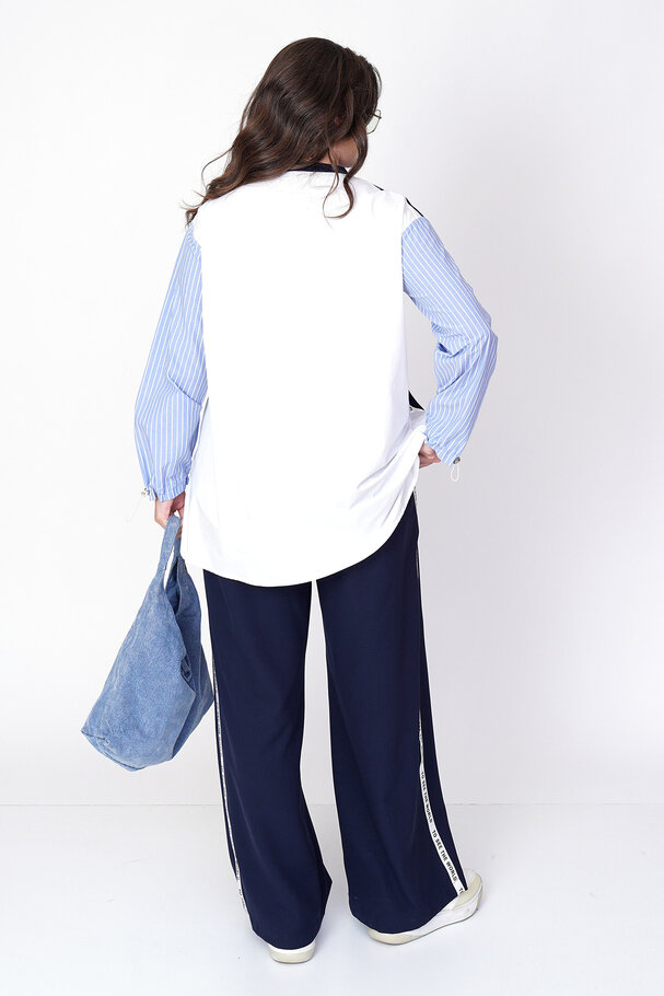 MIXED FABRIC BLOUSE WITH STRIPE DETAIL