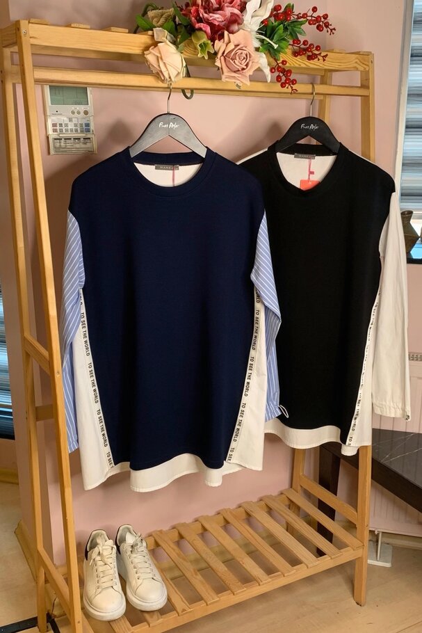 MIXLI ŞERİTLİ BLUZ