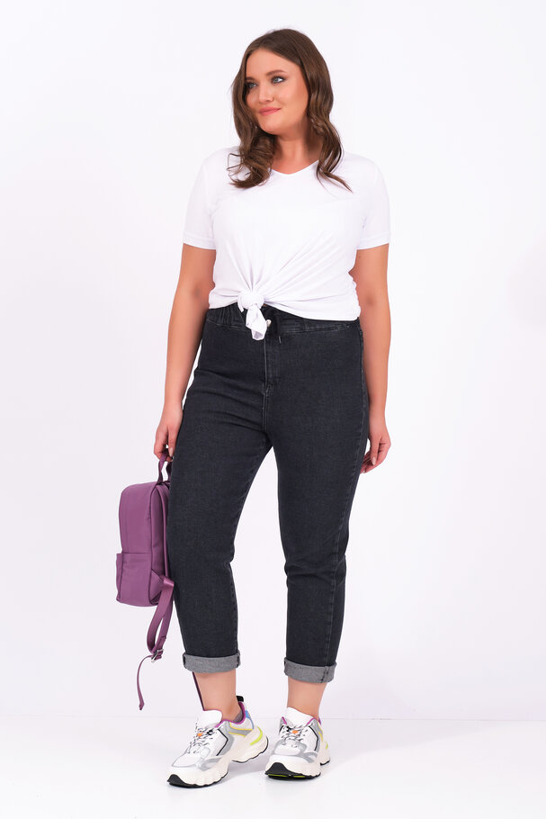 MOM JEANS WITH ELASTIC WAISTBAND