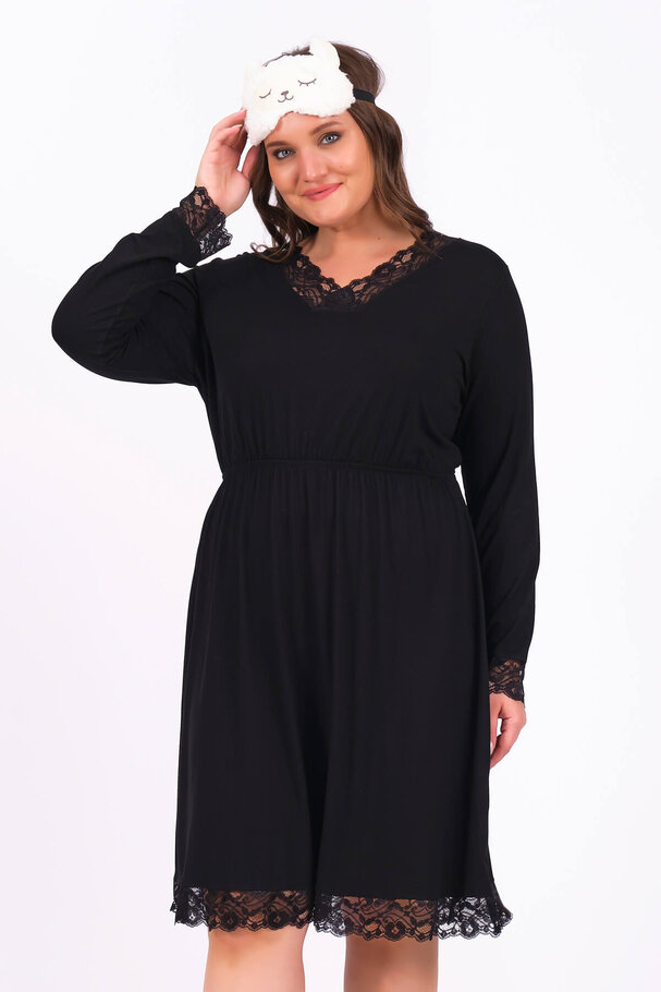 NIGHTDRESS WITH LACE DETAIL AND LONG SLEEVES