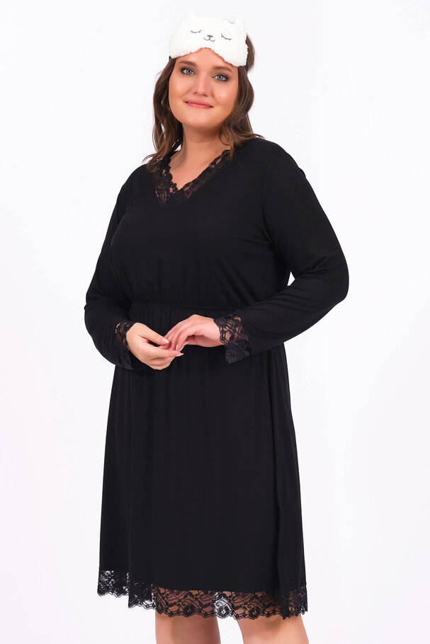 NIGHTDRESS WITH LACE DETAIL AND LONG SLEEVES