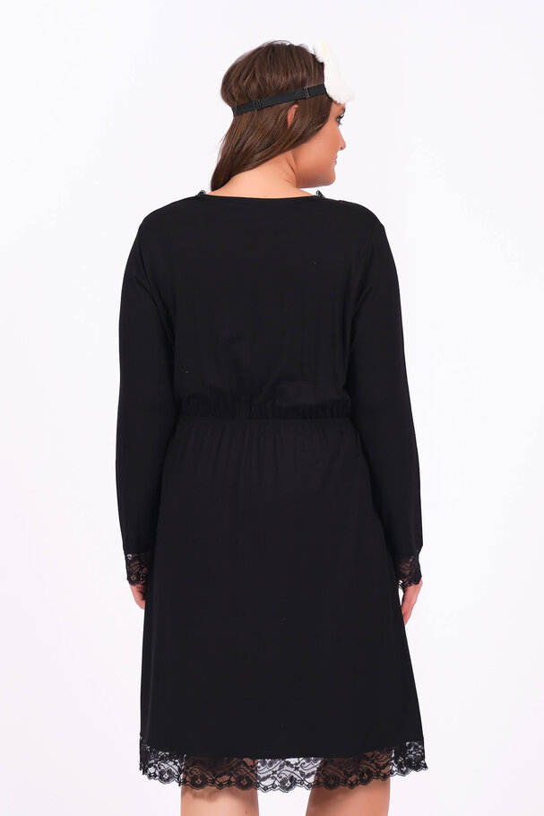 NIGHTDRESS WITH LACE DETAIL AND LONG SLEEVES