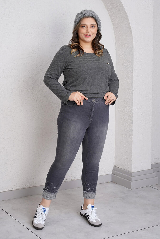 PAÇASI TAŞ DETAYLI LİKRALI PANTOLON