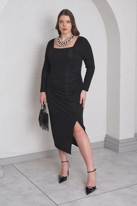  - PARLAK YIRTMAÇLI ŞIK ELBİSE (1)