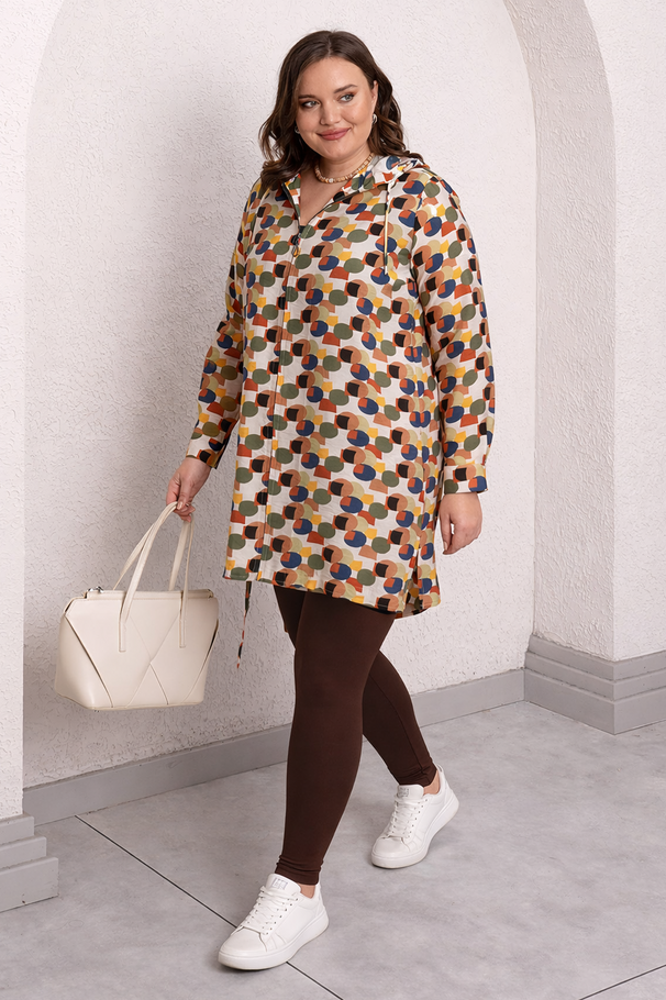 PATTERNED FLOWY HOODED JACKET