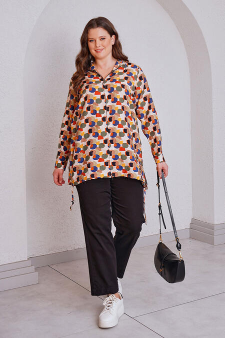 Büyük Moda - PATTERNED FLOWY HOODED JACKET (1)