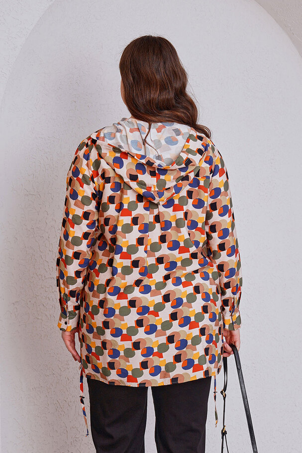PATTERNED FLOWY HOODED JACKET