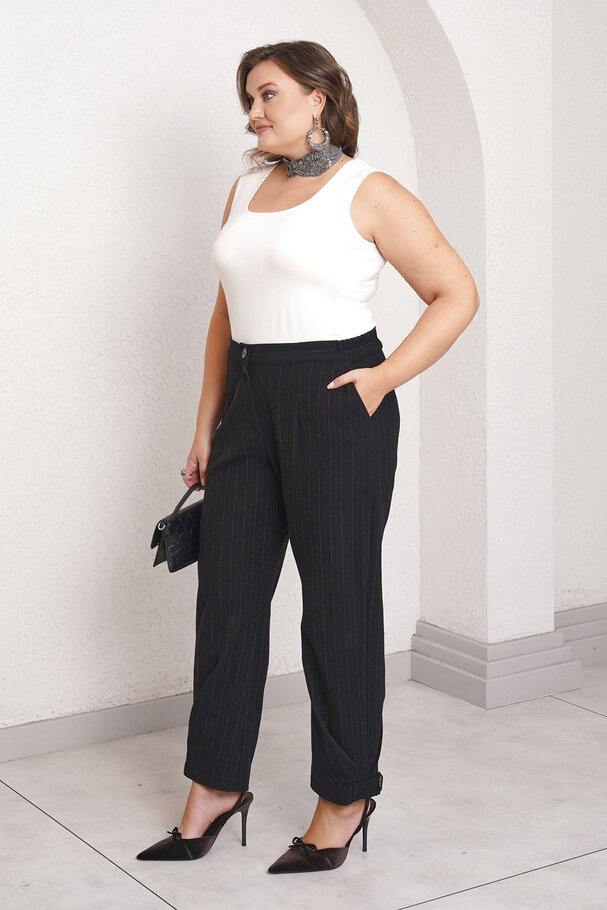 PINSTRIPE WOOL BLEND TROUSERS