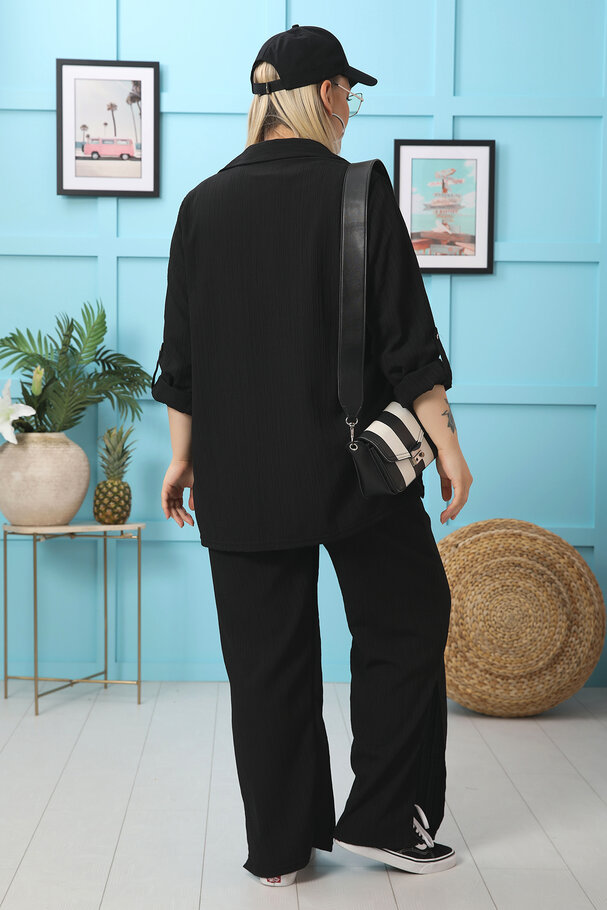 PLEATED TEXTURED TOP AND BOTTOM SET
