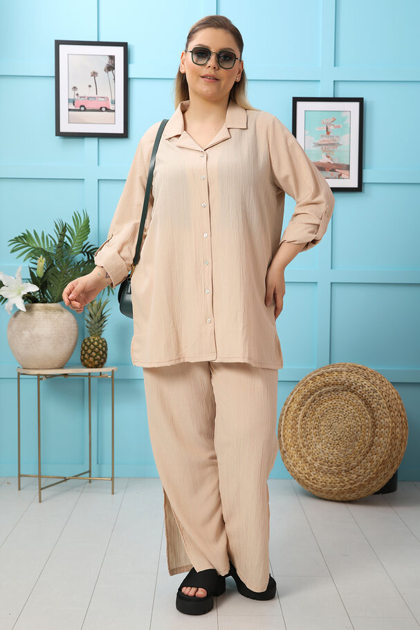 PLEATED TEXTURED TOP AND BOTTOM SET