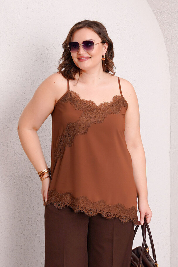 ASYMMETRIC LACE DETAIL CAMISOLE BLOUSE
