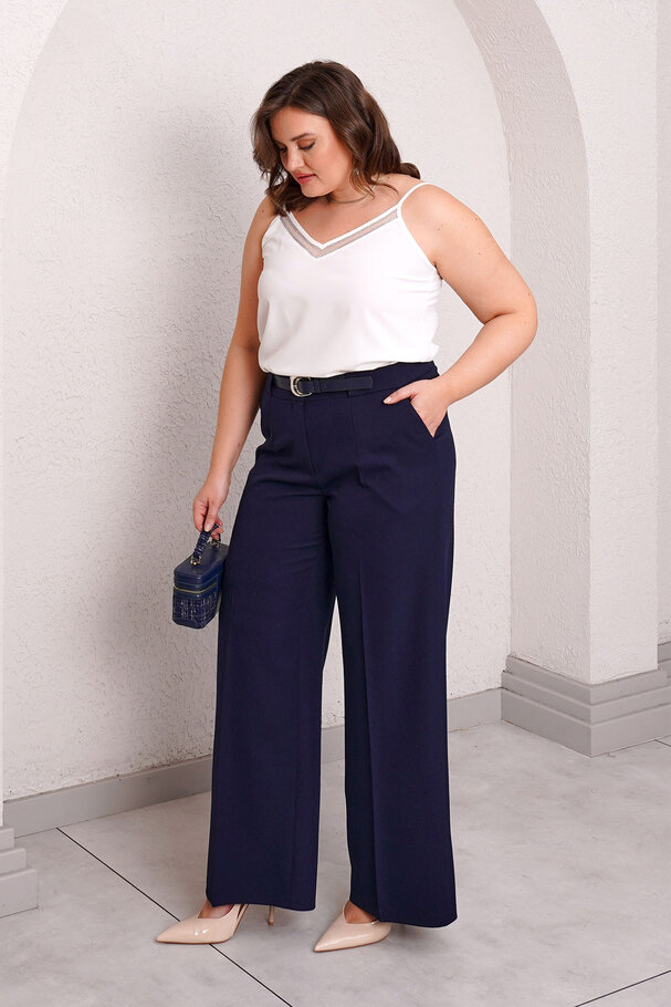 BELTED WIDE LEG FABRIC TROUSERS