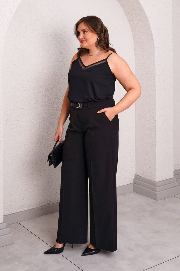 BELTED WIDE LEG FABRIC TROUSERS