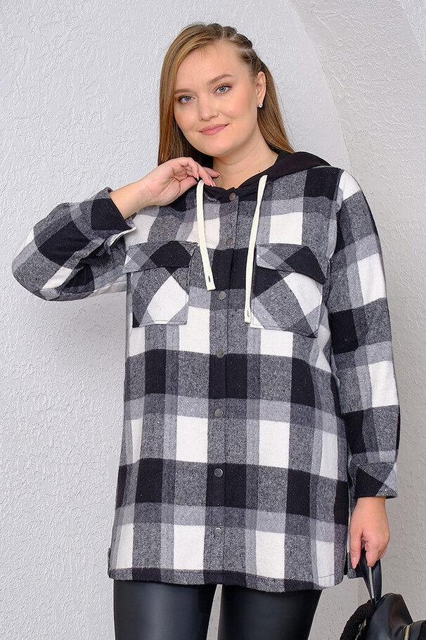 CHECK HOODED SHIRT