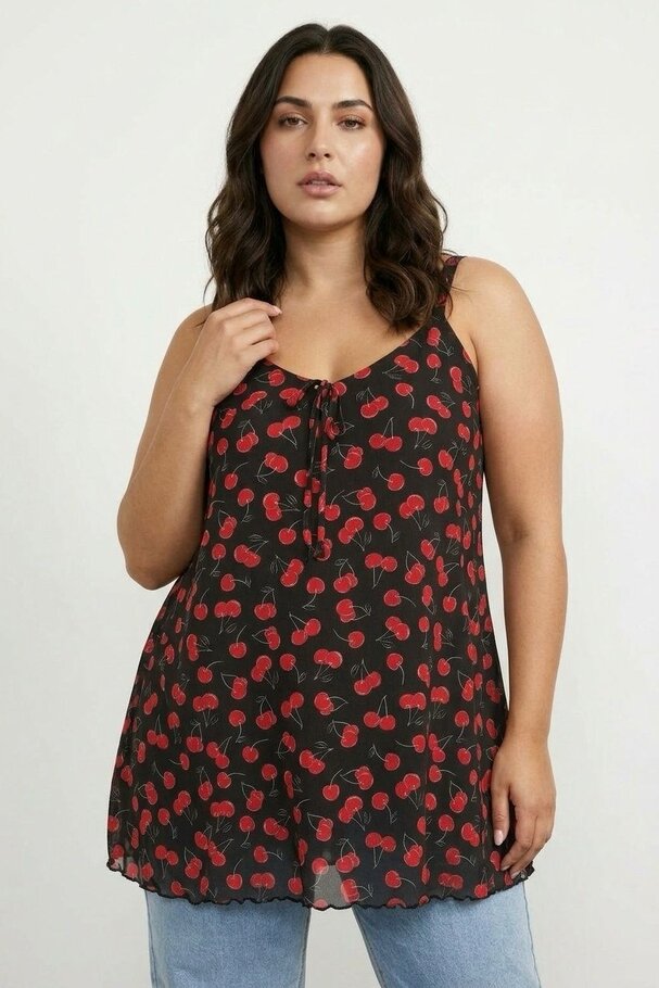 CHERRY PRINT TULLE BLOUSE