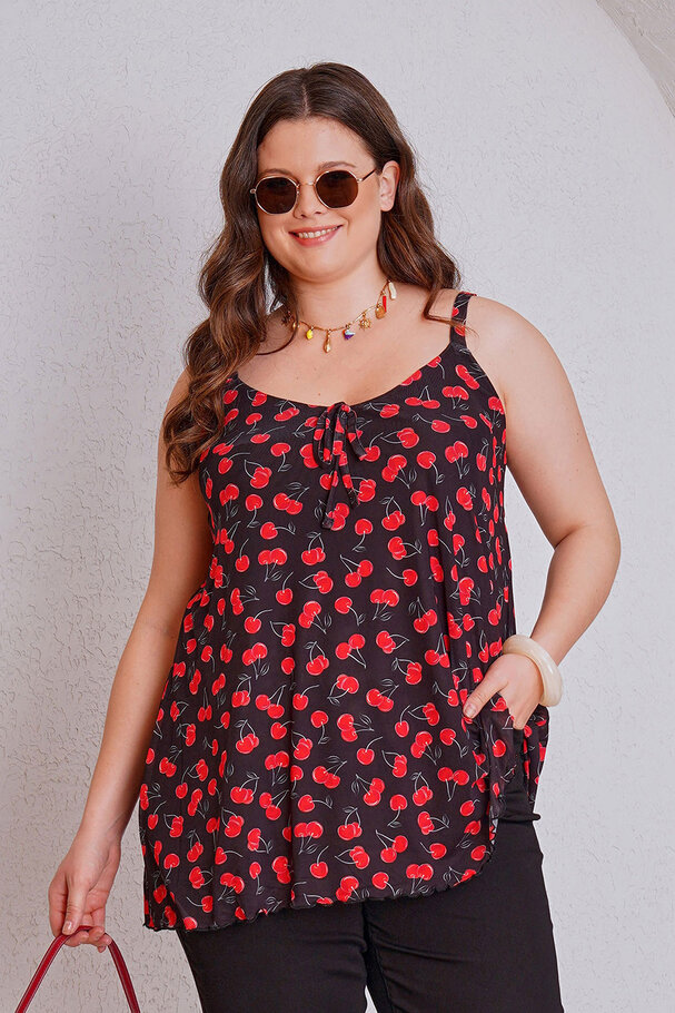CHERRY PRINT TULLE BLOUSE