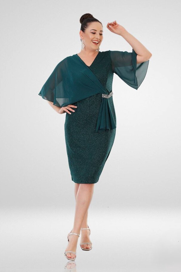 CHIFFON DETAIL STONE EVENING DRESS