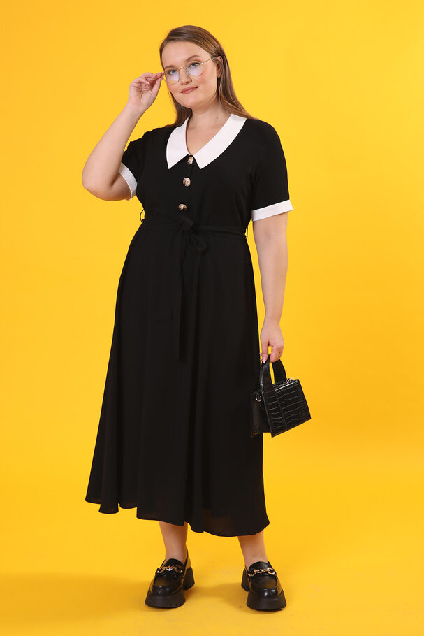 CONTRAST COLLAR VINTAGE DRESS