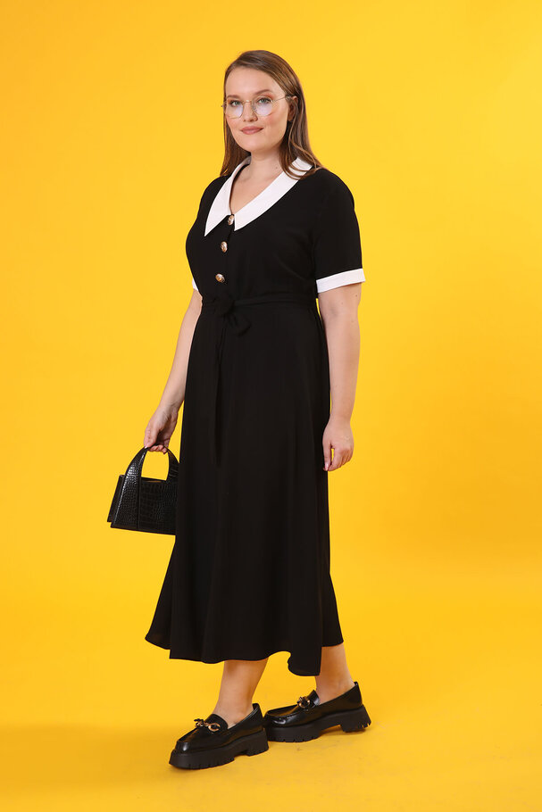 CONTRAST COLLAR VINTAGE DRESS