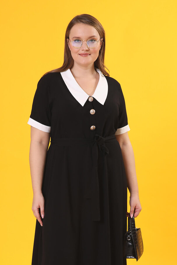 CONTRAST COLLAR VINTAGE DRESS