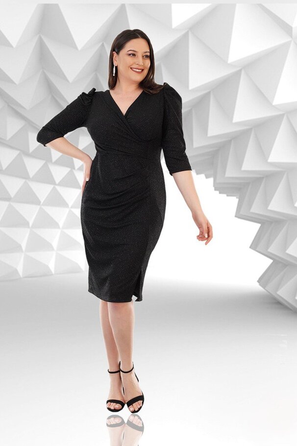 CROSSOVER NECK GLITTER EVENING DRESS