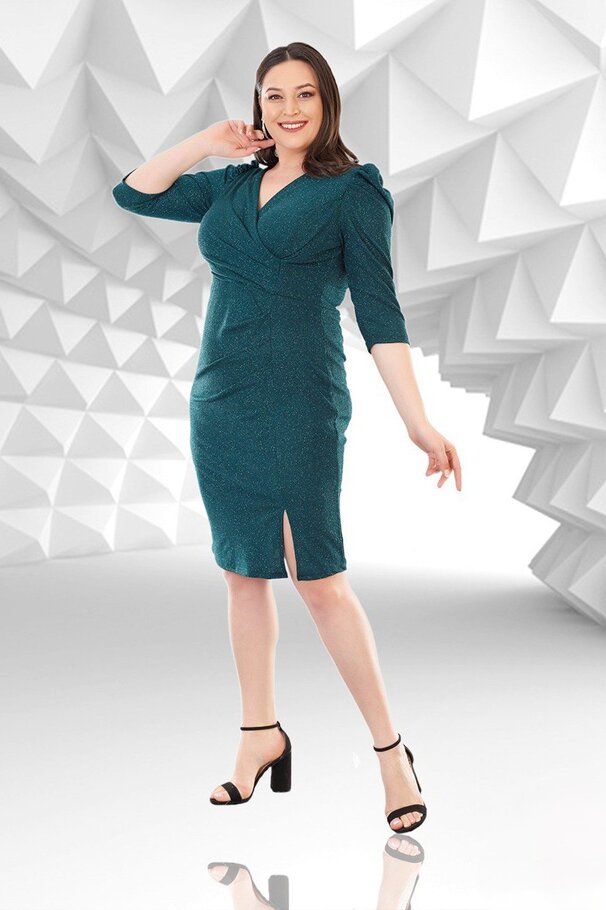 CROSSOVER NECK GLITTER EVENING DRESS