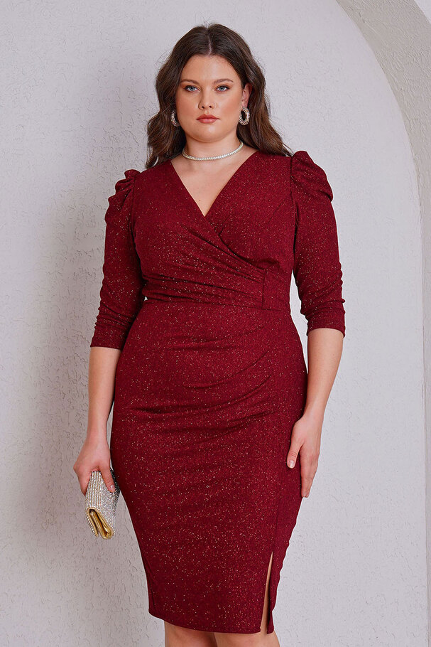 CROSSOVER NECK GLITTER EVENING DRESS