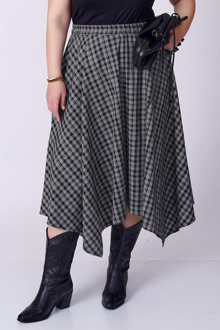  - ELASTIC WAIST ASYMMETRIC COTTON CHECKED SKIRT (1)